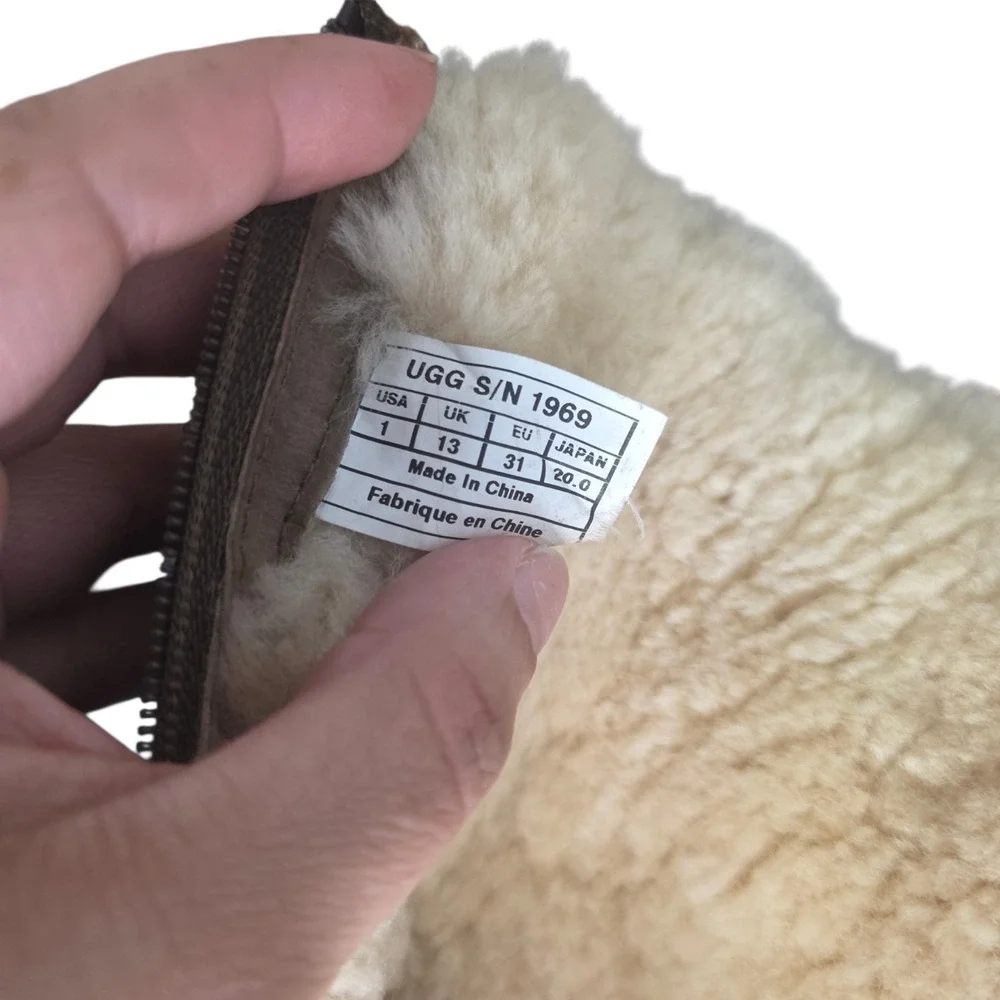 UGG Kensington Girls 1 Brown Leather Sheepskin Sherpa Shearling Lined Snow Boots